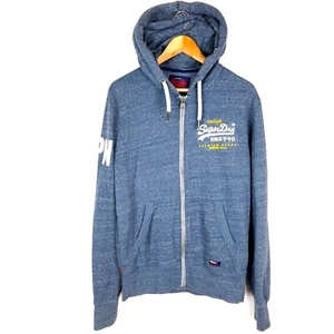 SUPERDRY Men's Jumper Size M Full Zip Blue Kangaroo Pockets Cotton Hoodie - Picture 1 of 9