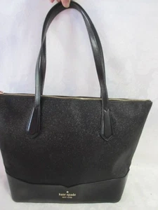 Kate Spade Lola Joeley Black Glitter Penny Double Handle Large Hand Bag , MINT - Picture 1 of 12