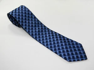 Men's KENNETH COLE REACTION Silk NECKTIE Tie BLUE PLAID TARTAN NARROW - Picture 1 of 2