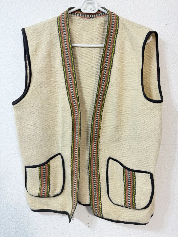 VTG Wool Blend Southwest Western Hippie Open Vest Sz S-M George Harrison Style - Image 1 of 4
