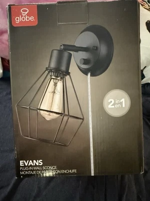 Globe Verdun APARAZÓN DE PARED Negro Mate Enchufable o Cableado 6' Cable Transparente 65291 NUEVO Foto 1 de 2