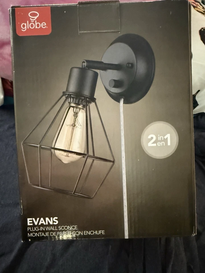 2pk Globe Electric 65291 1light Black Shade Plug-in Wall Sconce Clear 6 Ft. Cord