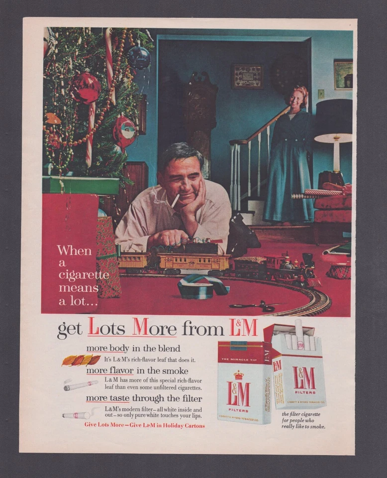 Anuncio impreso 1963 filtros L & M cigarrillos hombre de Navidad jugando con tren eléctrico Foto 1 de 1