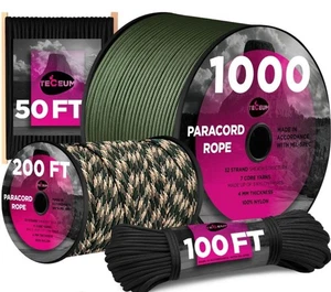 TECEUM Paracord Type IV 750 lb – 200 ft – 4mm – 100% Nylon Strong - Black - Picture 1 of 5