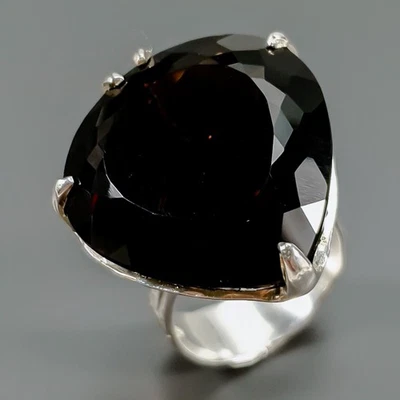 Anillo de cuarzo ahumado natural Fine Art 40 ct+ plata de ley 925 tamaño 7/R424983 Foto 1 de 4