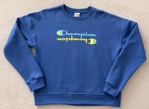 Women's Champion Powerblend Fleece Sweatshirt Baby Blue & Yellow Size Small - Picture 1 of 7