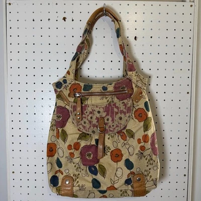 Bolsa de ombro retrô vintage fóssil chave por hobo bronzeada vibrante floral lona zíper - Imagem 1 de 4