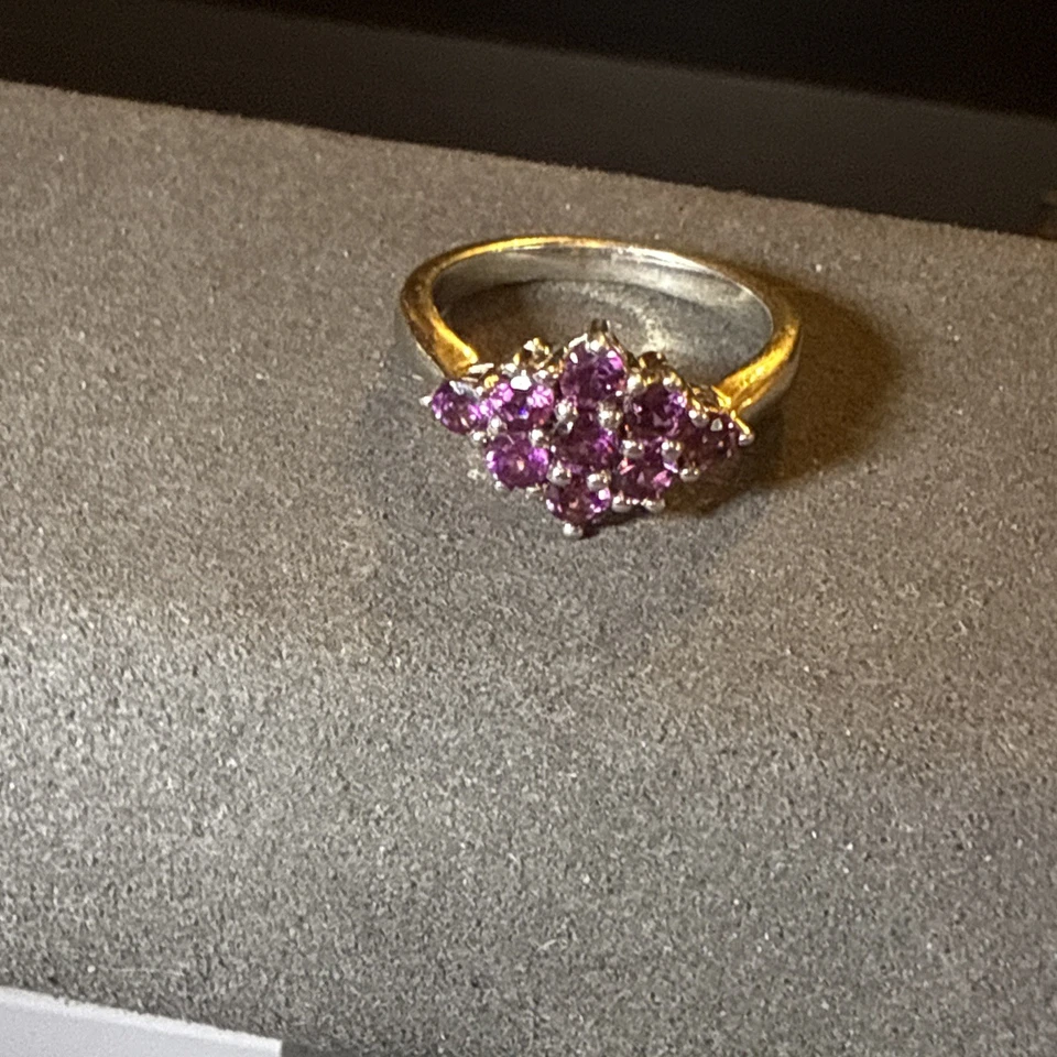 Vintage Sterling Silver Ring with A Cluster of Pink Stones Size N 1/2 3.5g  - Image 1 of 4