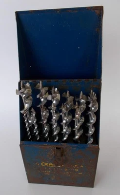 Juego completo de 13 brocas de barrena artesanal vintage en estuche original de metal azul Foto 1 de 4