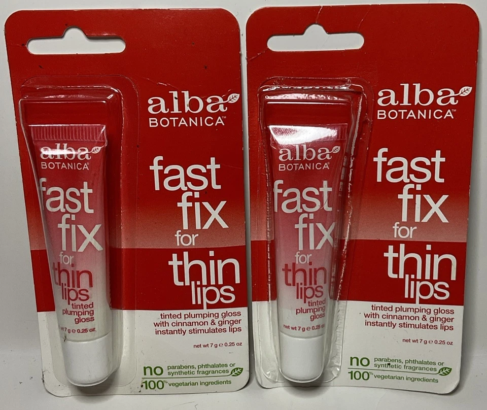2 Alba Botanica Fast Fix para labios finos tintados rellenos brillo .25 OZ/7 g Foto 1 de 4
