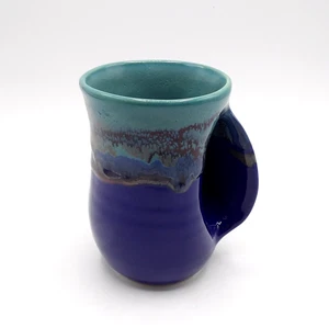 2011 Neher signierter Kunstkeramik Handwärmer Kaffeetasse Kobaltblau & Meeresschaum Gree - Bild 1 von 13