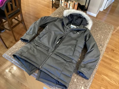 Columbia Omni-Heat Insulated Softshell Parka Faux fur hooded Women's Large Black - Image 1 of 4