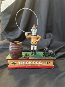 Vintage Cast Iron "Trick Dog" Mechanical Bank, Circus Clown, Works Great! - Picture 1 of 9