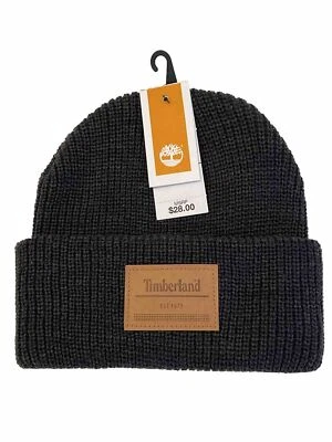 NUEVO Timberland Hombres Mujeres Talla Única Gris Gorro Gorro con Cuero Logo Parche Foto 1 de 4