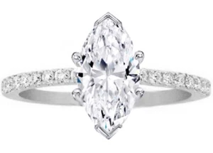 Forever One Marquise Moissanit Petite Verlobungsring Pave Band 14K Weißgold - Bild 1 von 1