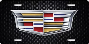 Cadillac Cadi Large Wreath Inspired Art flat Aluminum License Plate Mesh look - Foto 1 di 3