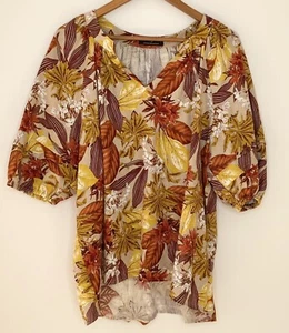 Jayson Brandon Line Blend Autumn Print Blouse Shirt Top, size XL 3/4 puff sleeve - Picture 1 of 7