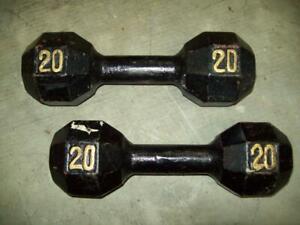 "THICK" IRON DUMBBELLS 20lbs. Bodybuilding STRONGMAN FITNESS Dumbbells YORK Gym