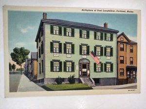 Portland Maine ME Postcard Birthplace of Poet Longfellow Street View Linen - Picture 1 of 7