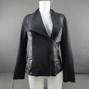 DKNY Womens Blazer Jacket XS Black Moto Faux Leather Knit Zip Rock Edgy Indie - Picture 1 of 10