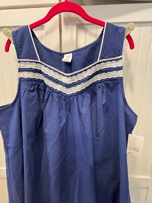 NEW Croft & Barrow women 2X nightshirt sleeveless nightgown blue white trim - Image 1 of 3