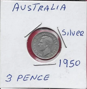 AUSTRALIA THREE PENCE 1950 WITHOUT "IND:IMP" CROWNED BUST OF KING GEORGE VI FACI - Picture 1 of 2