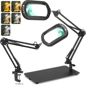 10X Rectangle Magnifying Glass with Light, 2-In-1 Desk Lamp & Clamp, Hands-Free - Picture 1 of 12