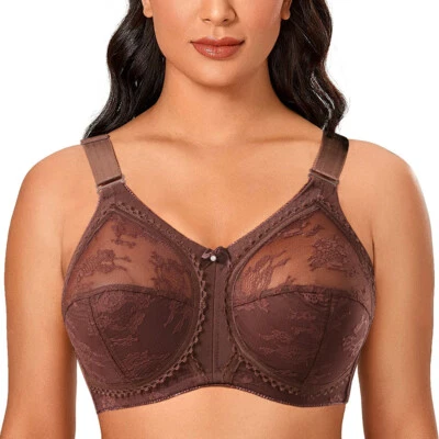 Plus Size Non Wired Lace Non Padded Full Coverage Bra Minimizer Cups Firm Hold - Image 1 of 4