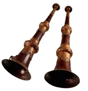 Pair Of Tibetan Trumpets Dung Chen Radong 47 Cm Buddhist Ritual # 5217 - Picture 1 of 19