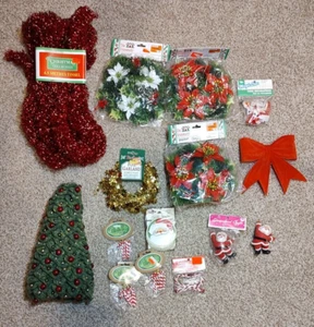 15 Pc Lot Vintage Christmas some In Org Pkg Santa Greens candle rings garland - Picture 1 of 18