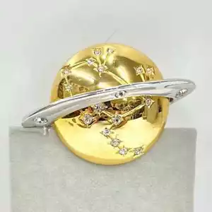 Vintage Saturn Planet Brooch Gold Tone with Austrian Crystal Accents Space Theme - Picture 1 of 5