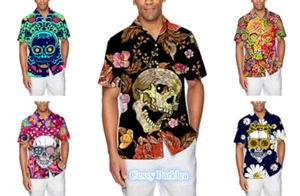 SN-G1-5 Hawaiian Shirt Mens Stag Beach Sugar Skull Halloween Casual Party Shirt - Picture 1 of 12
