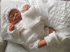 Hand knitted Baby Cardigan pant set outfit 0-3 months 17”-21” REBORN DOLL babies