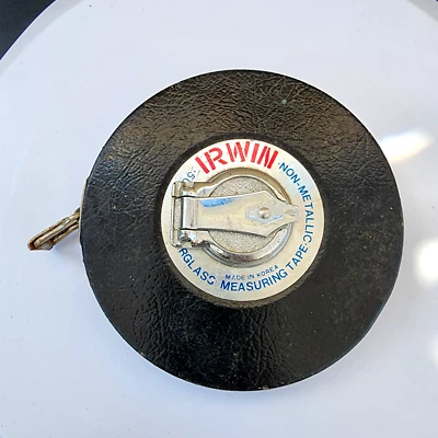 Vintage Irwin 50' Hi-Line Non Metallic Woven Fiber Glass Measuring Tape Wind Up - Image 1 of 4