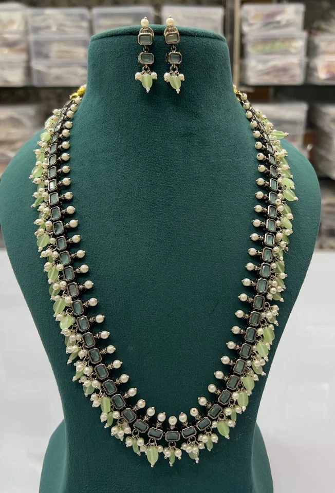 Hermoso Collar Largo Imitación Polki Rani Haar Con Pendientes Jhumka para Mujer Foto 1 de 1
