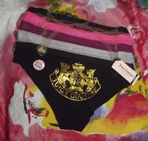 5 JUICY COUTURE JC9447 5PKX SIGNATURE WAIST COTTON BIKINI PANTIES L - Picture 1 of 3