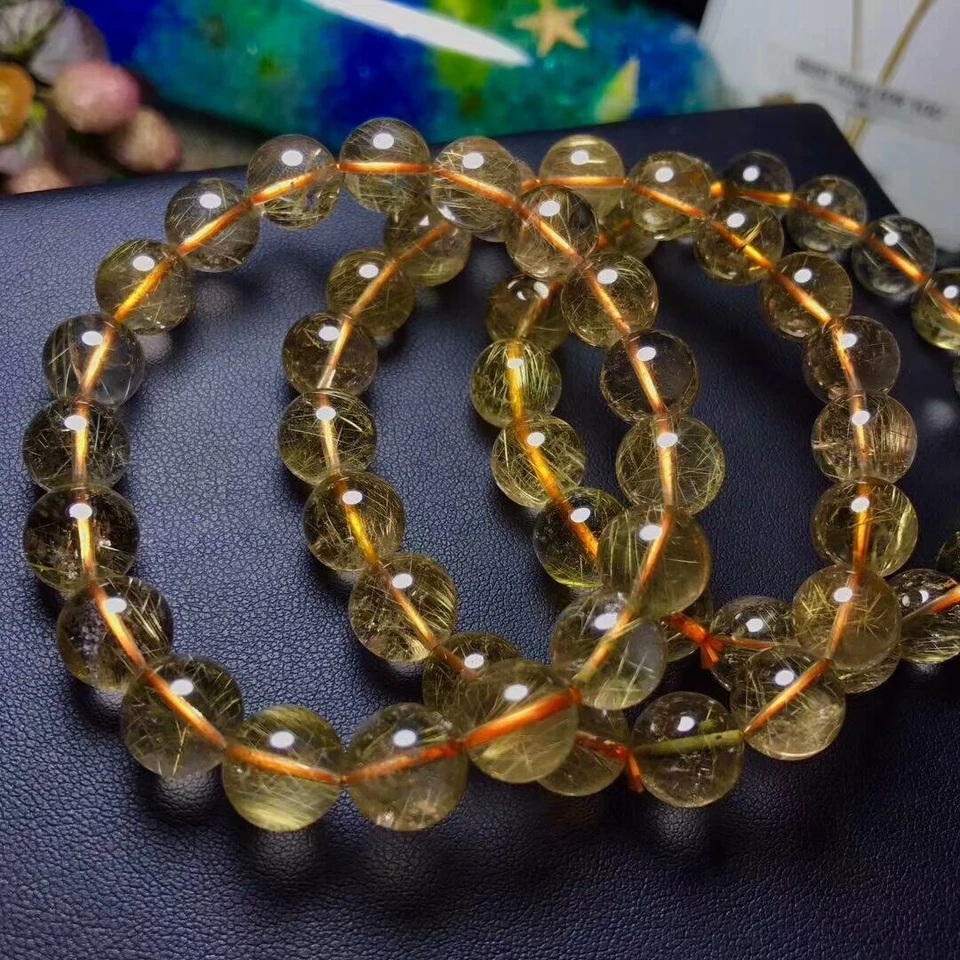 Natural Crystal Beads Bracelet Gold Titanium Rutilated AAA 10.5-9.5mm - Image 1 of 1