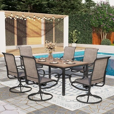 Juego de muebles de exterior y silla giratoria de metal para mesa de comedor de patio de 7 piezas Foto 1 de 4