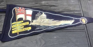 Vintage Royal Navy Pacific fleet in Australia felt pennant WW2 era souvenir - Picture 1 of 15