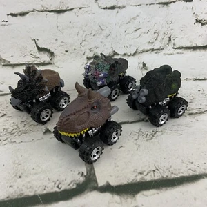 Dinosaur Monster Trucks Pull Back Toys Lot Of 4 T Rex Triceratops - Picture 1 of 5