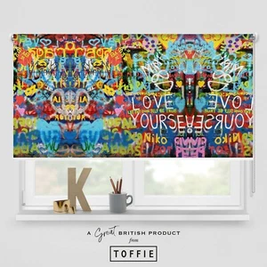 21- Colourful Graffiti Printed Roller Blind - blackout FREE UK delivery - Picture 1 of 4