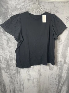 🆕A New Day Women's Flutter Short Sleeve Slim Fit Top Black Size 2X - Picture 1 of 6
