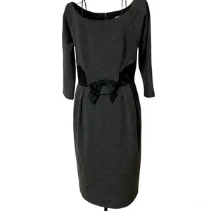 Vestido Milly of New York Talla Pequeña Gris Lana Italiana Negro Lazo Mangas 3/4 - Imagen 1 de 11