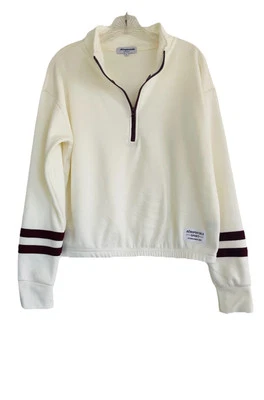 Pullover Aeropostale *Nuevo* Mujer Marfil/Borgoña Terciopelo Rayas 1/4 Cremallera Talla L Foto 1 de 4