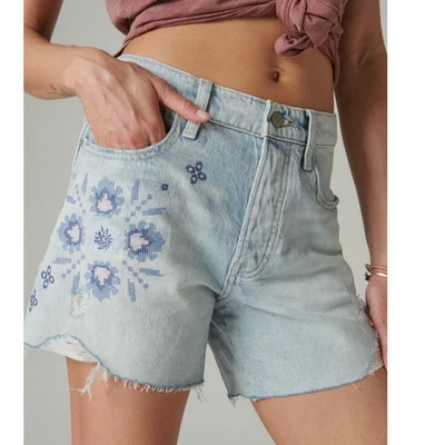 NUEVO Pantalones Cortos de Jean Midi Lucky Brand Años 90 Cortes Bordados Tiro Alto Denim 12 Foto 1 de 4