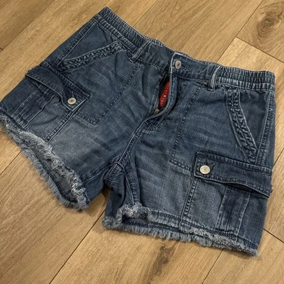 Lucky Brand Womens Denim Cargo Shorts Frayed Hem 100% Cotton Blue Small - Image 1 of 4