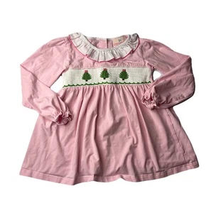 Smockingbird Girls Pink Shirt Dress Christmas Trees Smocked Size 6  - Picture 1 of 5