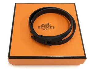 Pulsera Hermes Be Hapi Doble Tour Cuero Negro Talla T5 - Imagen 1 de 10