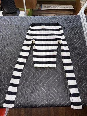 Suéter H&M Mujer XS Negro Blanco Rayas Recortado Acanalado Manga Larga Top Foto 1 de 4