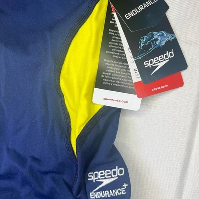 Traje de baño Speedo Endurance+ azul marino y amarillo para mujer talla 6/32 - nuevo con etiquetas Foto 1 de 4